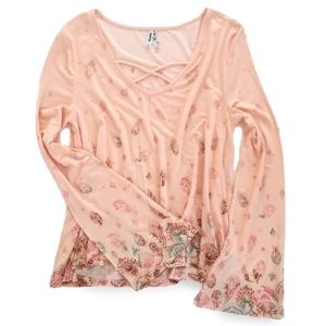 NWOT Mudd Criss Cross Bell Sleeve Top